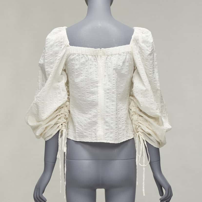 REJINA PYO Ruched Peasant Top Ecru Cotton Never worn - Box View