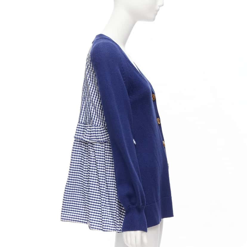 Adeam Ruffle Back Cardigan Blue Cotton Never worn - Front View