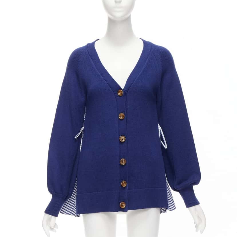 Adeam Ruffle Back Cardigan Blue Cotton Never worn - Model View