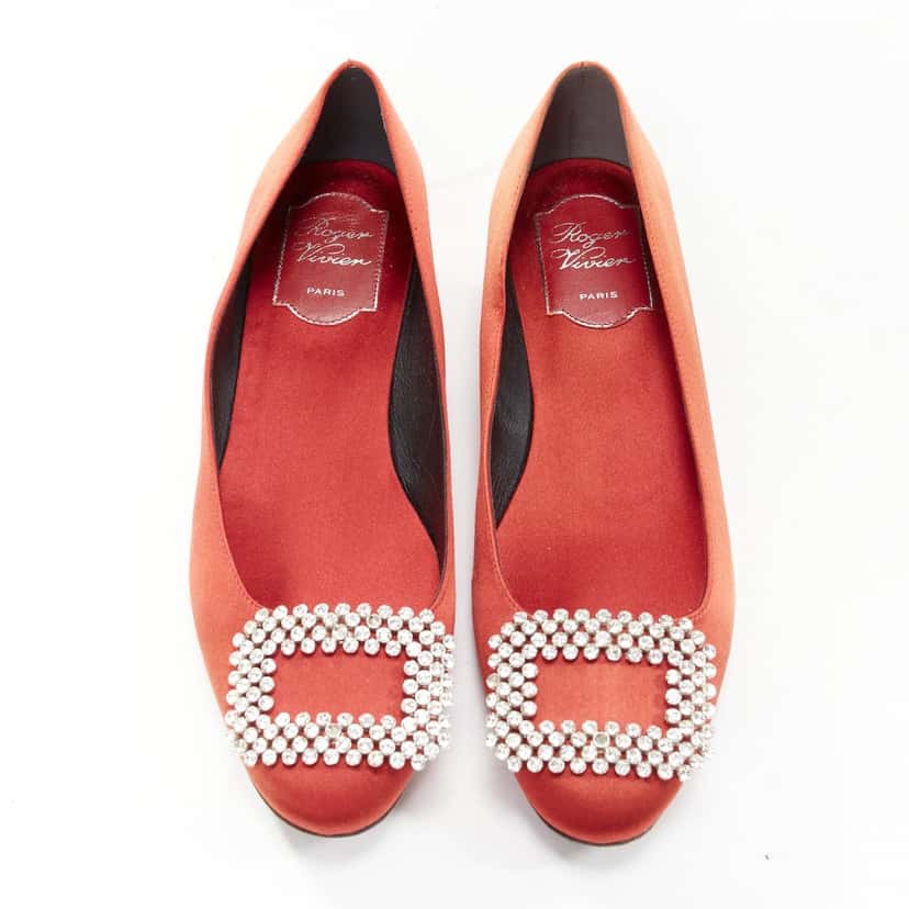 Roger Vivier Satin Crystal Flats Red Fair condition - Front View