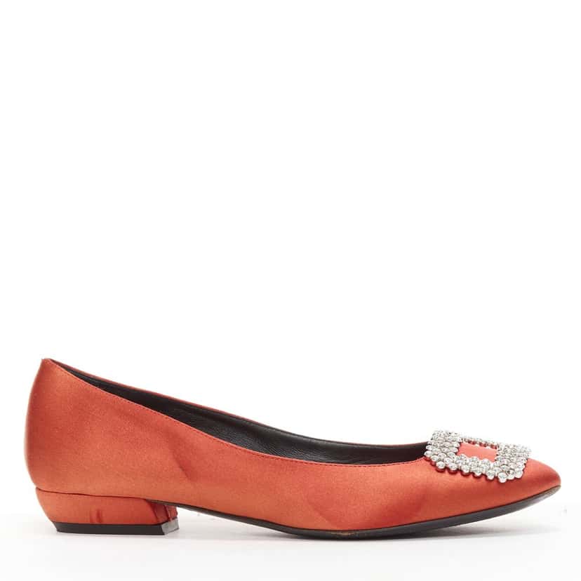 Roger Vivier Satin Crystal Flats Red Fair condition - Back View