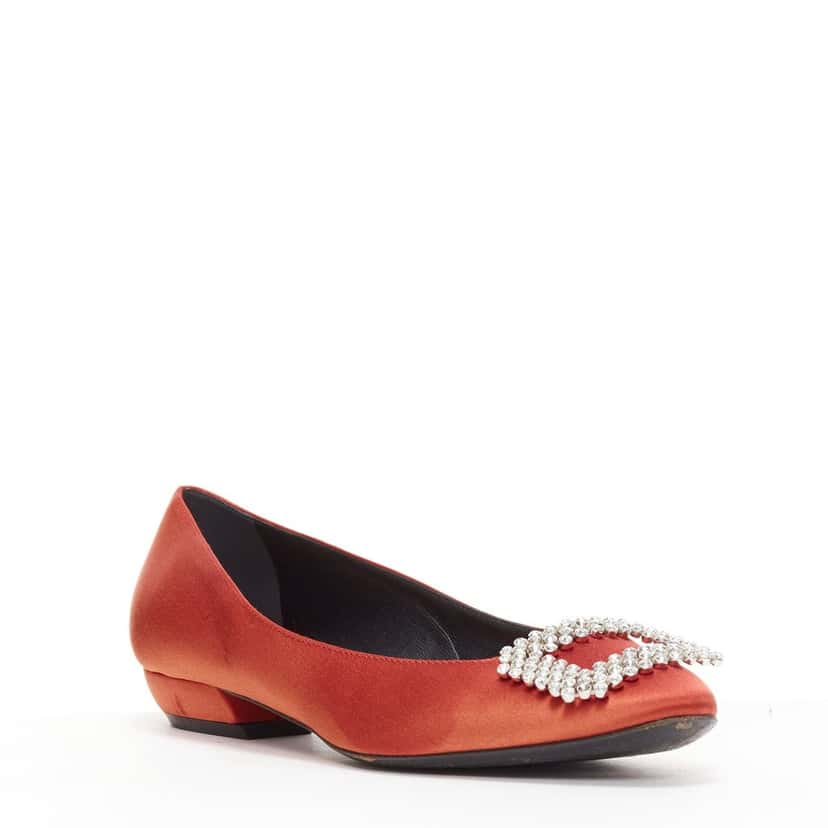 Roger Vivier Satin Crystal Flats Red Fair condition - Inside View
