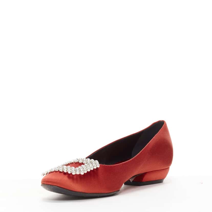 Roger Vivier Satin Crystal Flats Red Fair condition - Model View