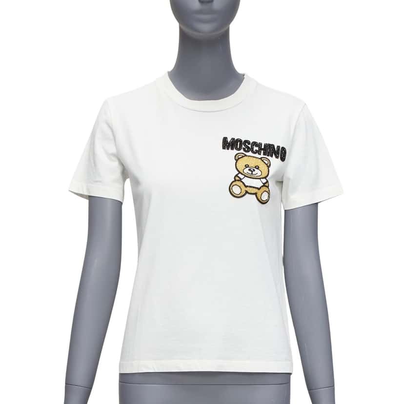 Moschino Beaded Bear Tee White Cotton Never worn - Front View