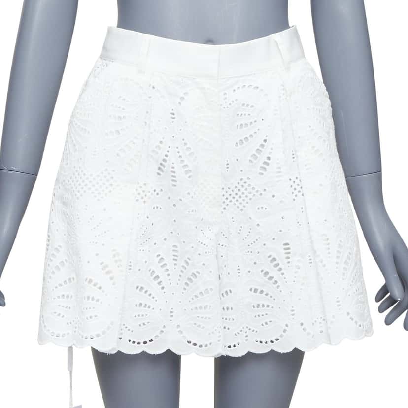 SELF-PORTRAIT Floral Anglais Shorts White Cotton Never worn, with tag - Front View