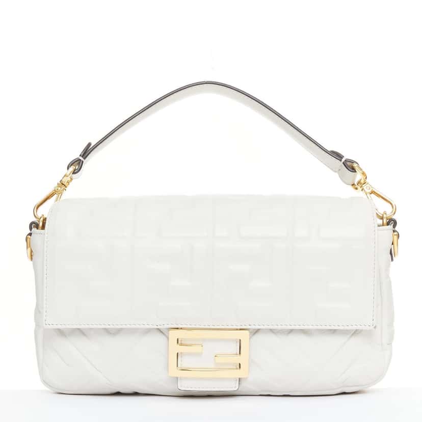 Fendi Baguette Medium White Leather Very good condition - Front View