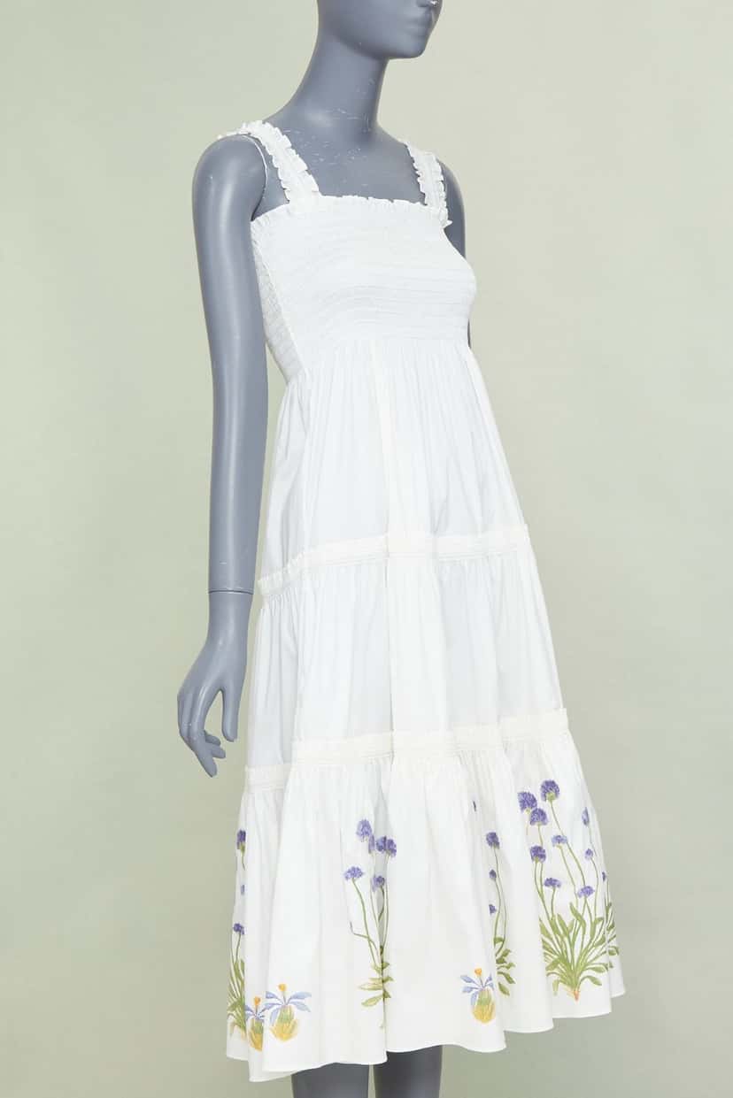 Tory Burch Embroidered Smocked Midi Beige Cotton Very good condition - Inside View