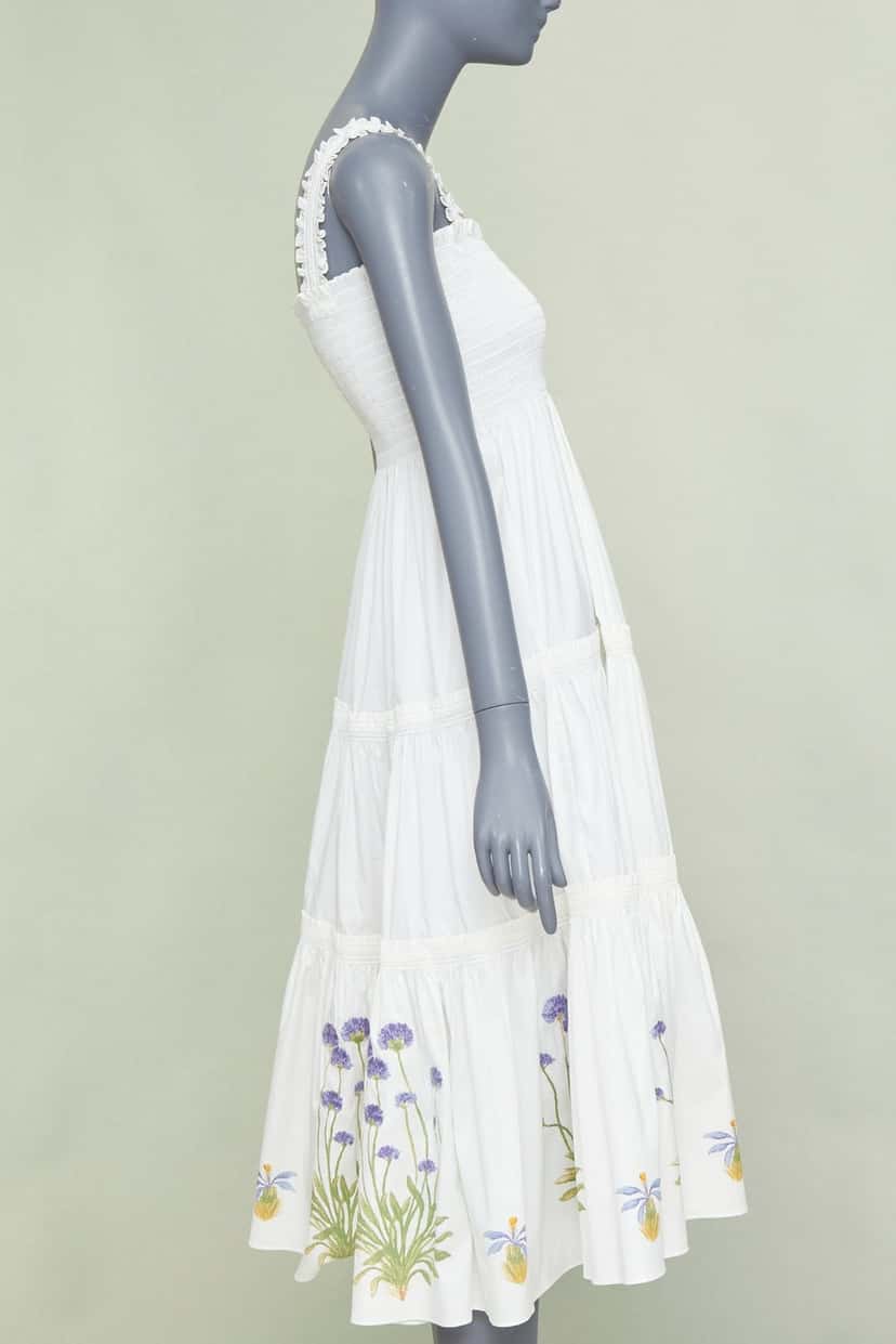 Tory Burch Embroidered Smocked Midi Beige Cotton Very good condition - Model View