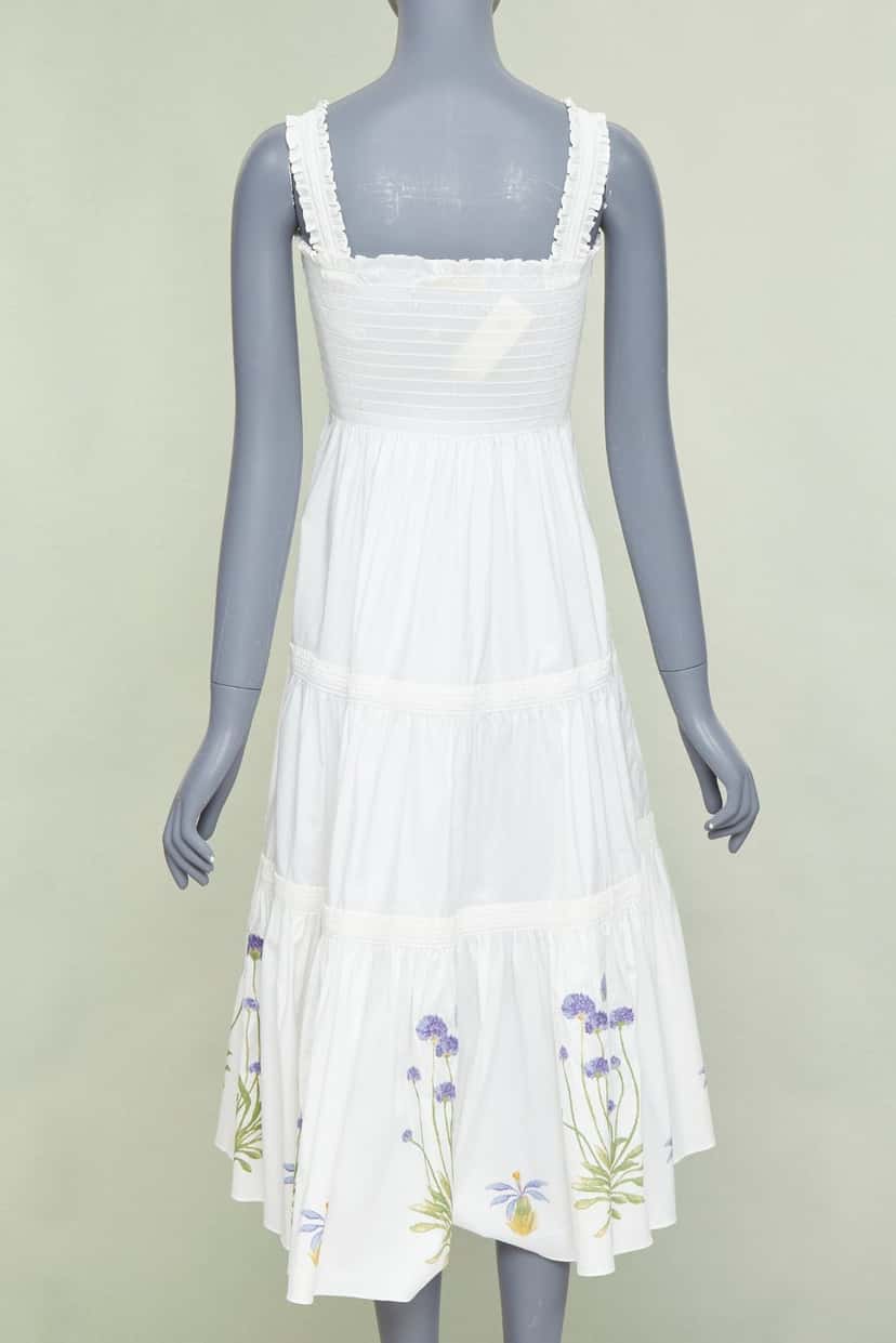 Tory Burch Embroidered Smocked Midi Beige Cotton Very good condition - Box View
