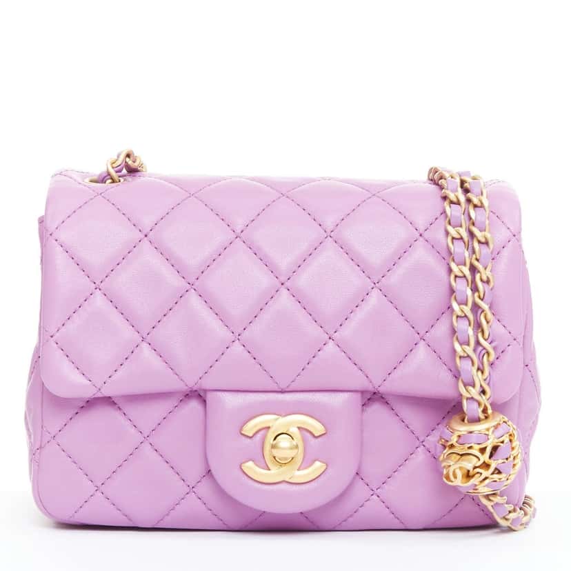 Chanel Mini Square Flap Bag Purple Leather Very good condition - Front View