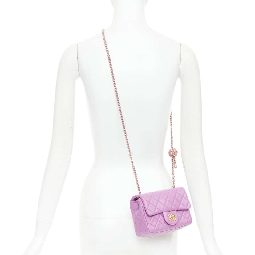 Chanel Mini Square Flap Bag Purple Leather Very good condition - Back View