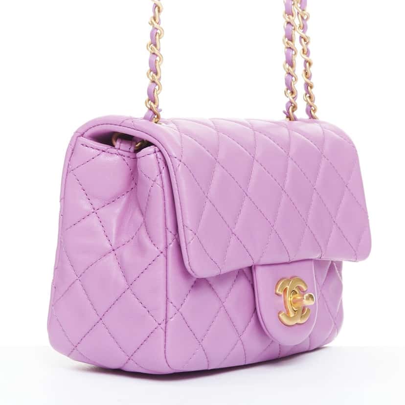 Chanel Mini Square Flap Bag Purple Leather Very good condition - Inside View