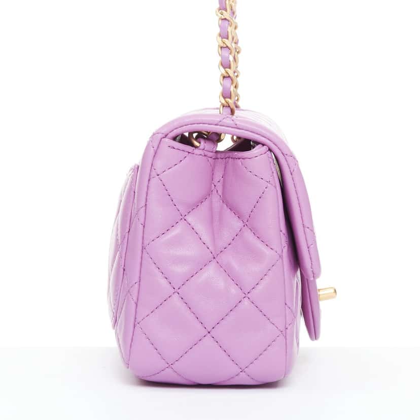 Chanel Mini Square Flap Bag Purple Leather Very good condition - Model View