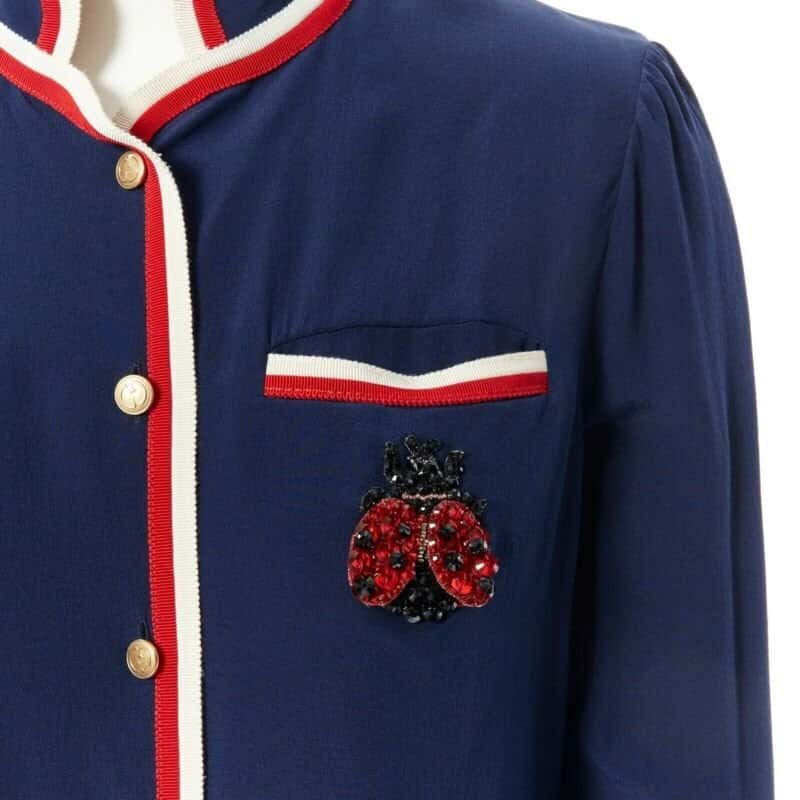 Gucci Ladybug Brooch Shirt Blue Silk Very good condition - Back View