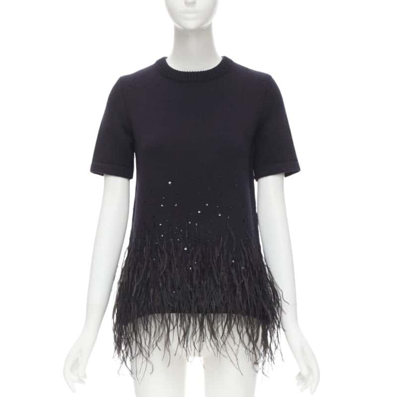 Michael Kors Feather Embellished Sweater Navy Cashmere Never worn - Front View