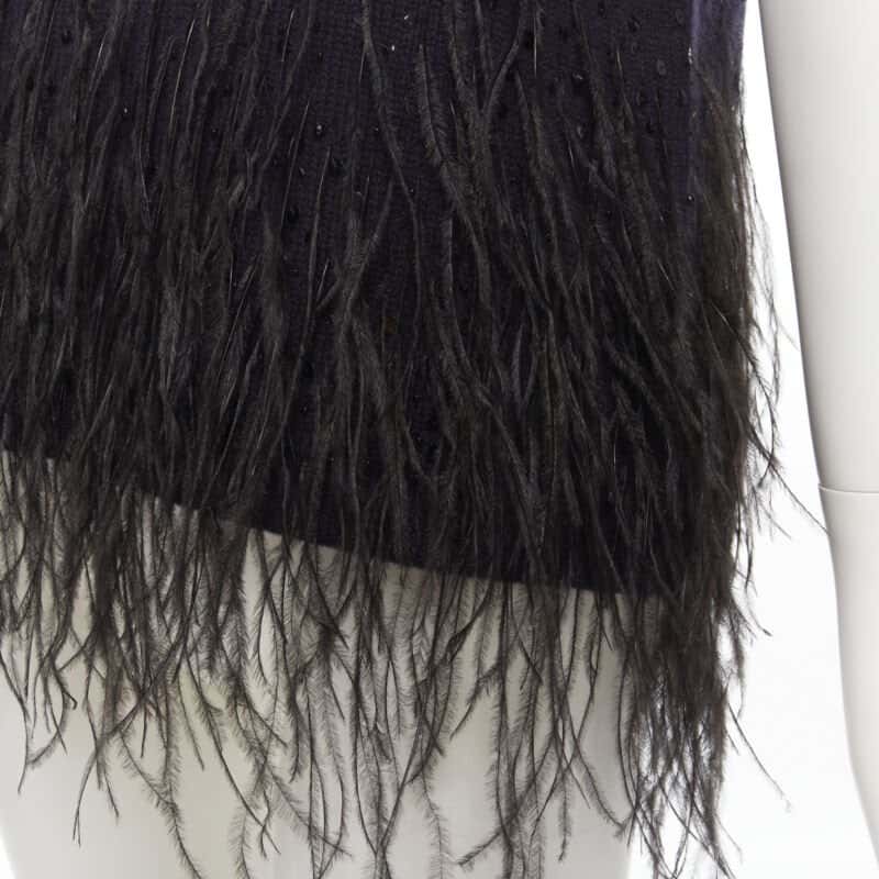 Michael Kors Feather Embellished Sweater Navy Cashmere Never worn - Back View