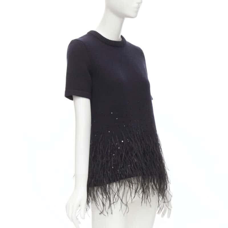 Michael Kors Feather Embellished Sweater Navy Cashmere Never worn - Inside View