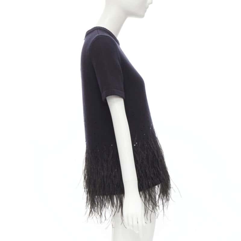 Michael Kors Feather Embellished Sweater Navy Cashmere Never worn - Model View