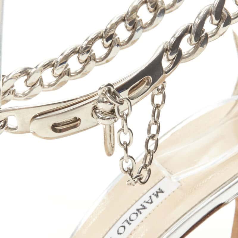 Manolo Blahnik Chain Strap Sandals Silver Leather Good condition - Back View