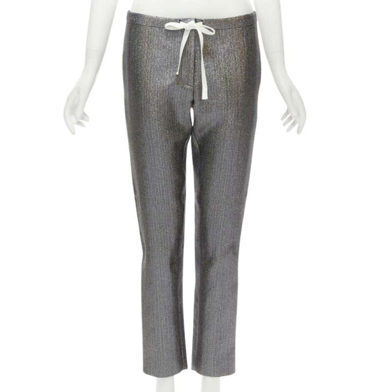 Rosie Assoulin Metallic Cropped Pants Silver Polyester Never worn - Front View