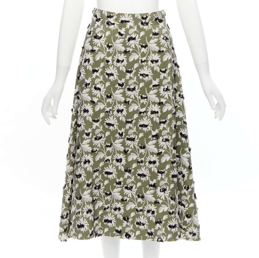 Balenciaga Fringe Floral Skirt Grey Viscose Never worn - Front View