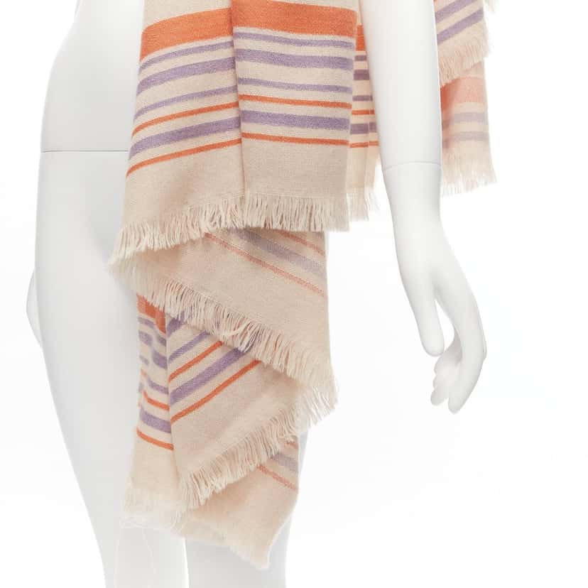 Etro Logo Fringe Scarf Beige Wool Very good condition - Back View