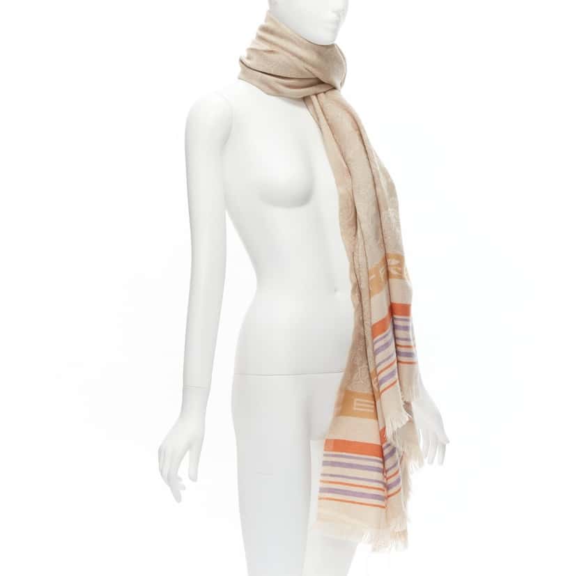Etro Logo Fringe Scarf Beige Wool Very good condition - Inside View