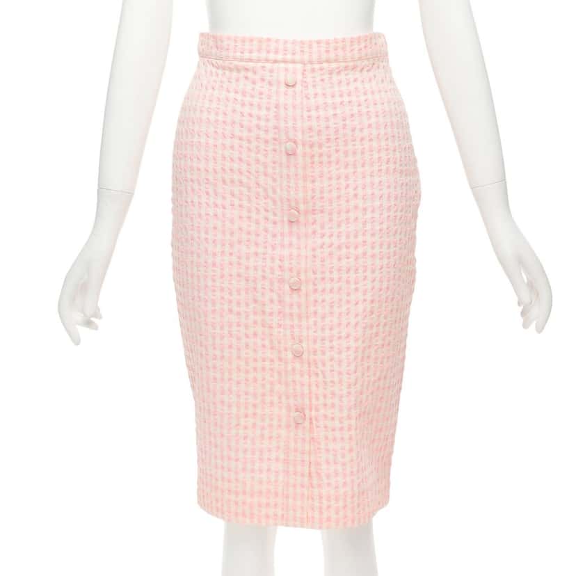 Altuzarra Gingham Button Skirt Pink Cotton Never worn - Front View
