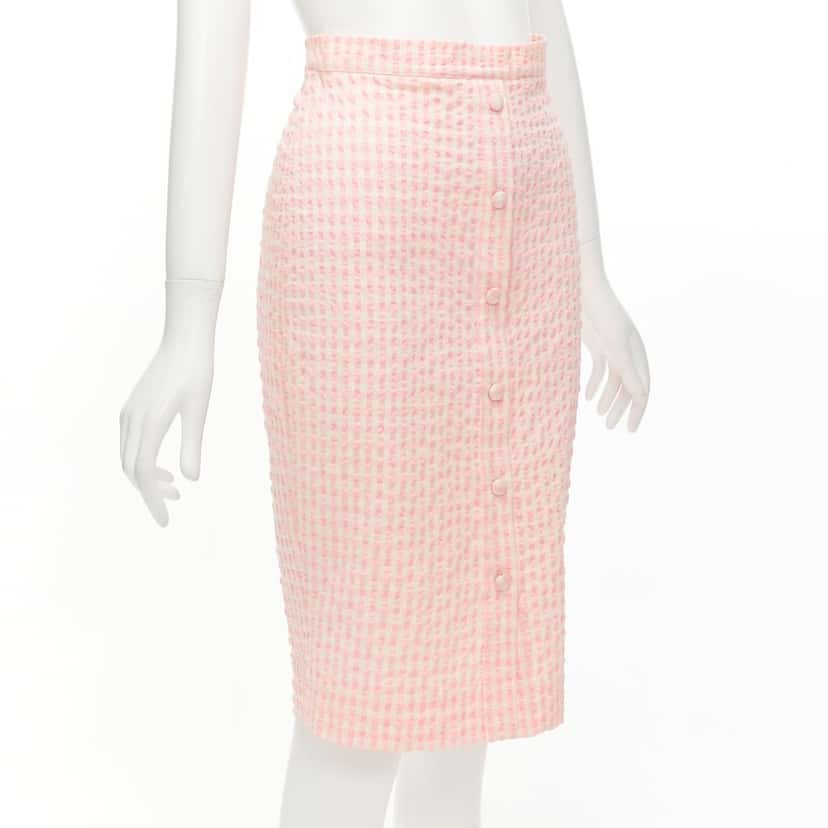 Altuzarra Gingham Button Skirt Pink Cotton Never worn - Inside View