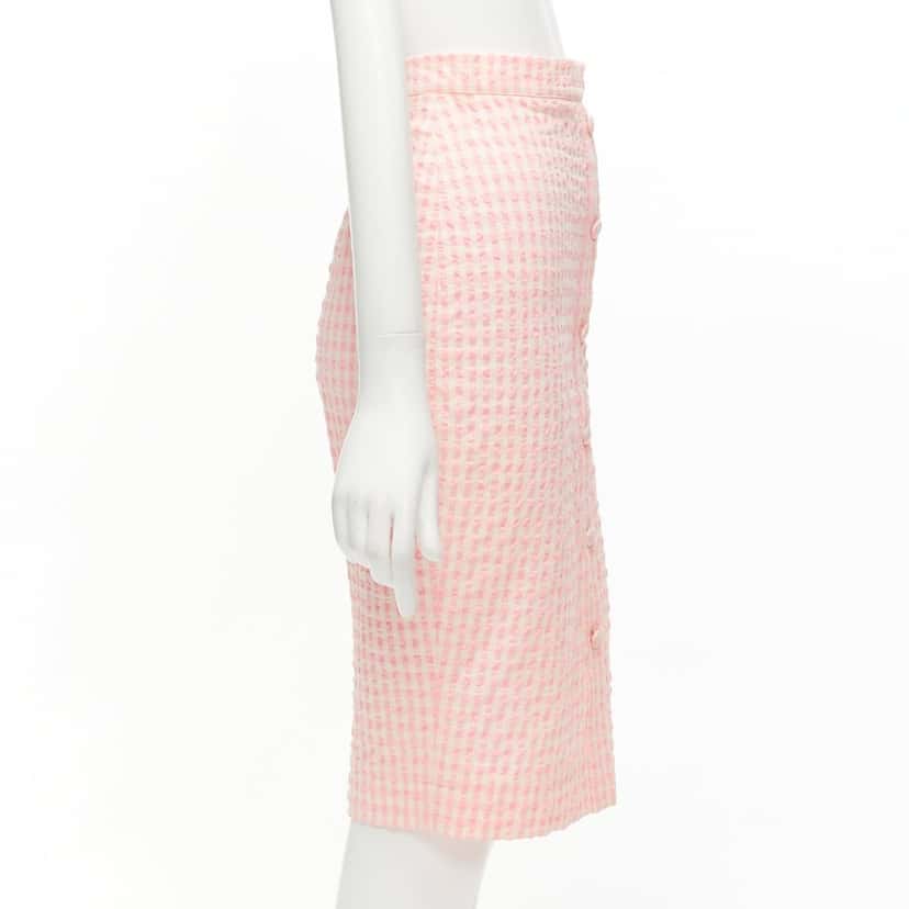 Altuzarra Gingham Button Skirt Pink Cotton Never worn - Model View