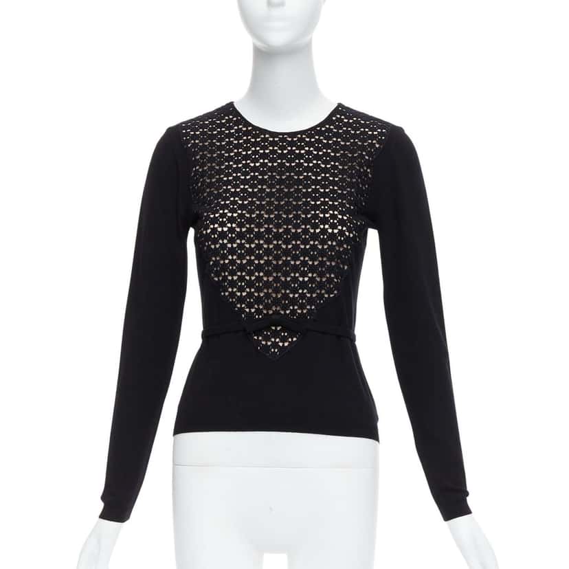 Giambattista Valli Overlay Bow Lace Sweater Black Viscose Never worn - Front View