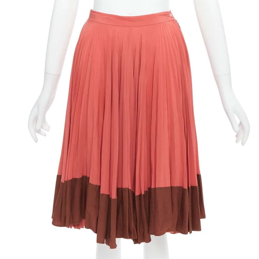 Fendi Colorblock Pleated Skirt Pink Silk Very good condition - Front View