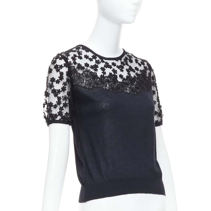Giambattista Valli Floral Lace Sweater Black Cashmere Never worn - Inside View