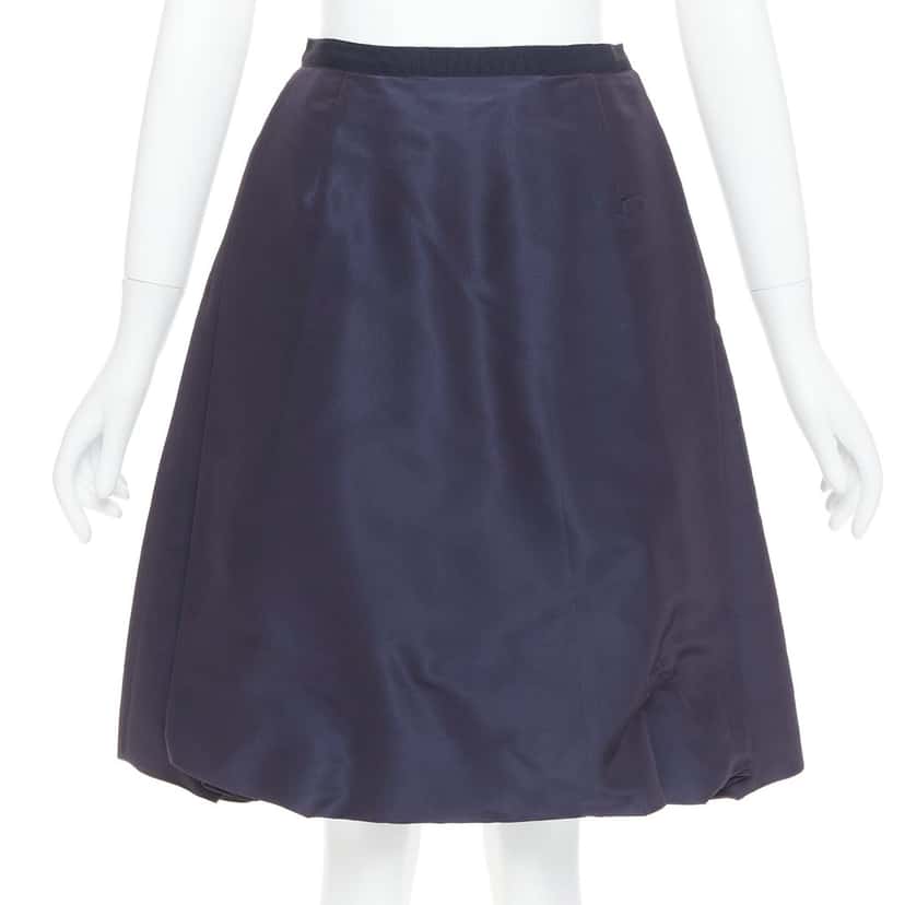 Oscar de la Renta Bubble Pleat Skirt Navy Silk Very good condition - Inside View
