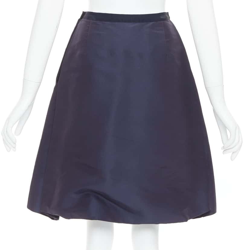 Oscar de la Renta Bubble Pleat Skirt Navy Silk Very good condition - Box View