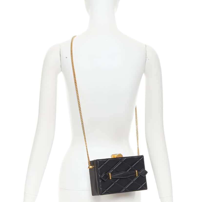 Oscar de la Renta Alibi Minaudiere Black Leather Good condition - Back View
