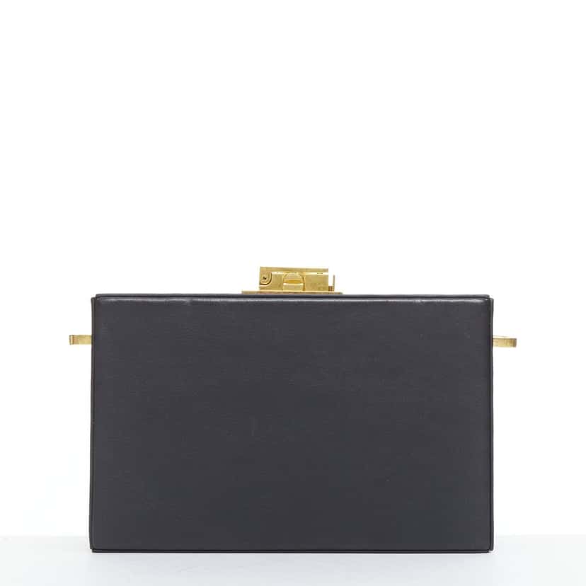 Oscar de la Renta Alibi Minaudiere Black Leather Good condition - Box View