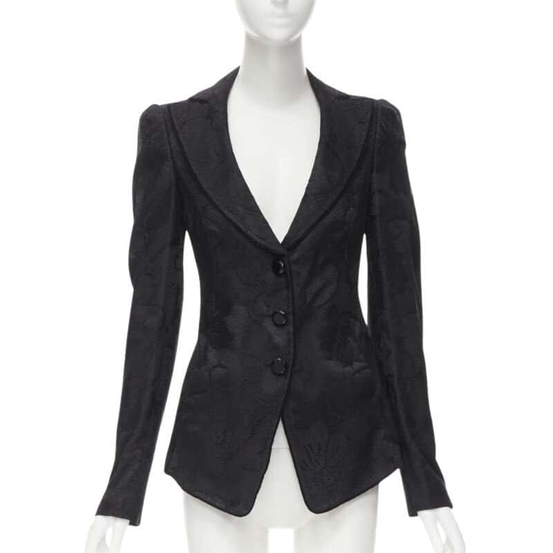 Emporio Armani Black Lace Fitted Blazer Black Polyester Never worn - Front View