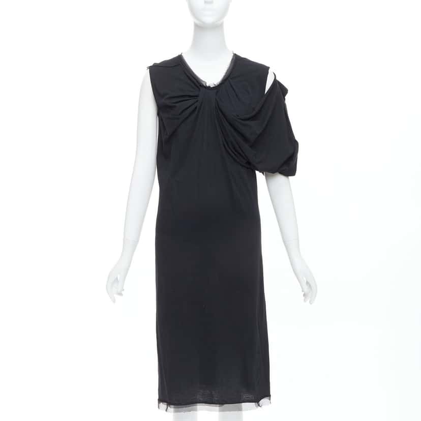 Lanvin Asymmetric Midi Dress Black Cotton Fair condition - Front View