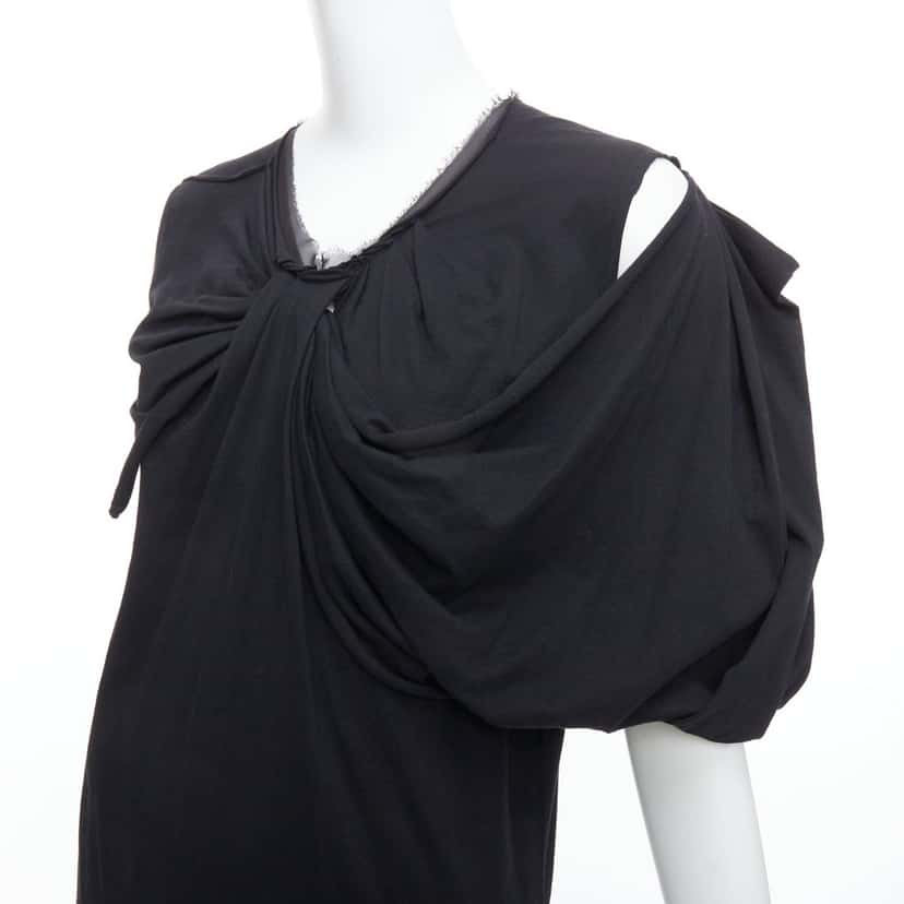 Lanvin Asymmetric Midi Dress Black Cotton Fair condition - Back View