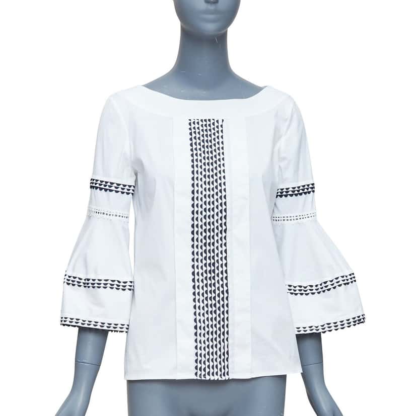 Oscar de la Renta Scallop Sleeve Top Beige Cotton Fair condition - Front View