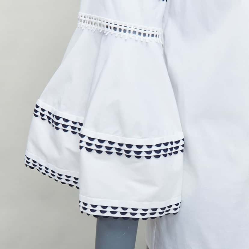 Oscar de la Renta Scallop Sleeve Top Beige Cotton Fair condition - Back View