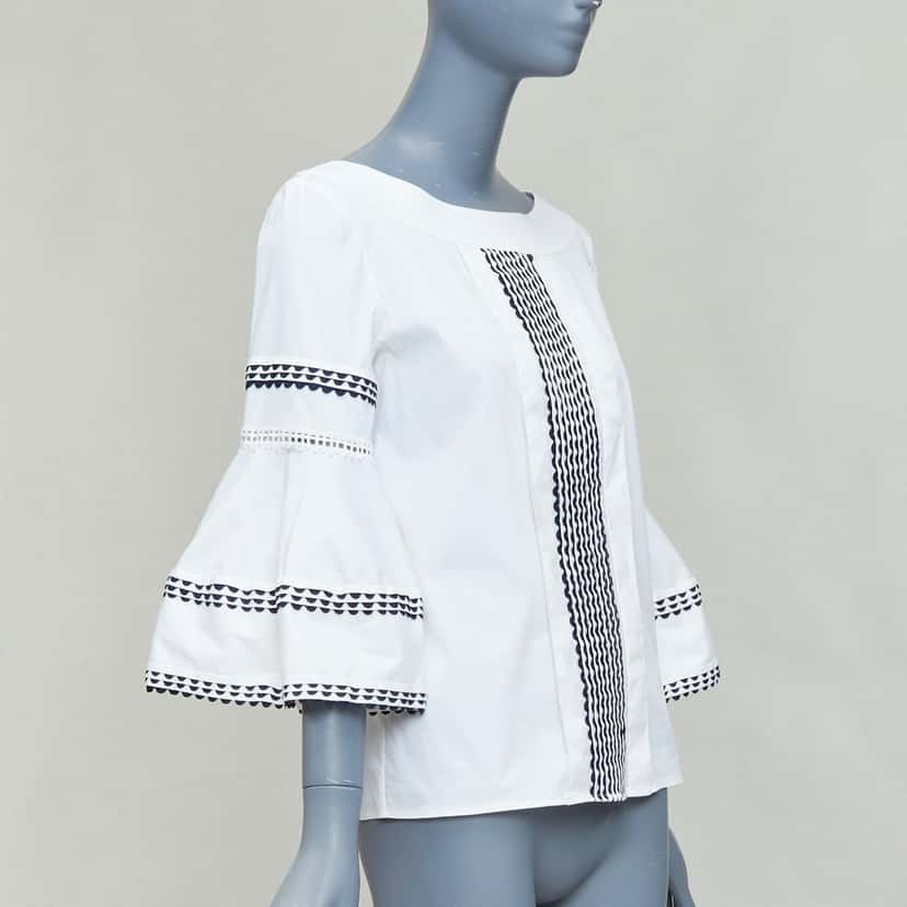 Oscar de la Renta Scallop Sleeve Top Beige Cotton Fair condition - Inside View