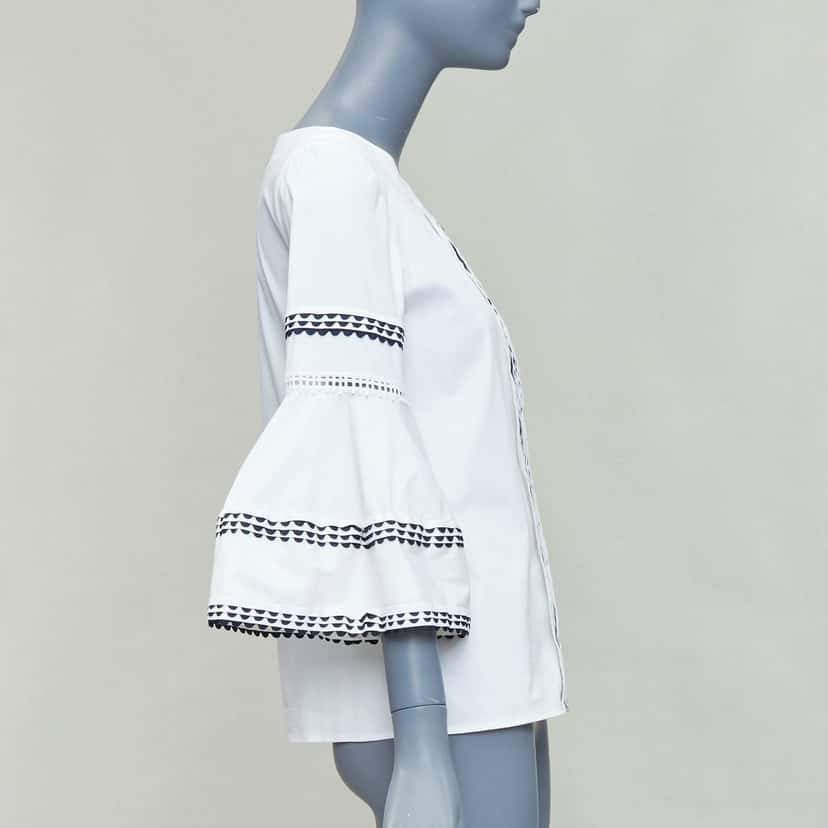 Oscar de la Renta Scallop Sleeve Top Beige Cotton Fair condition - Model View