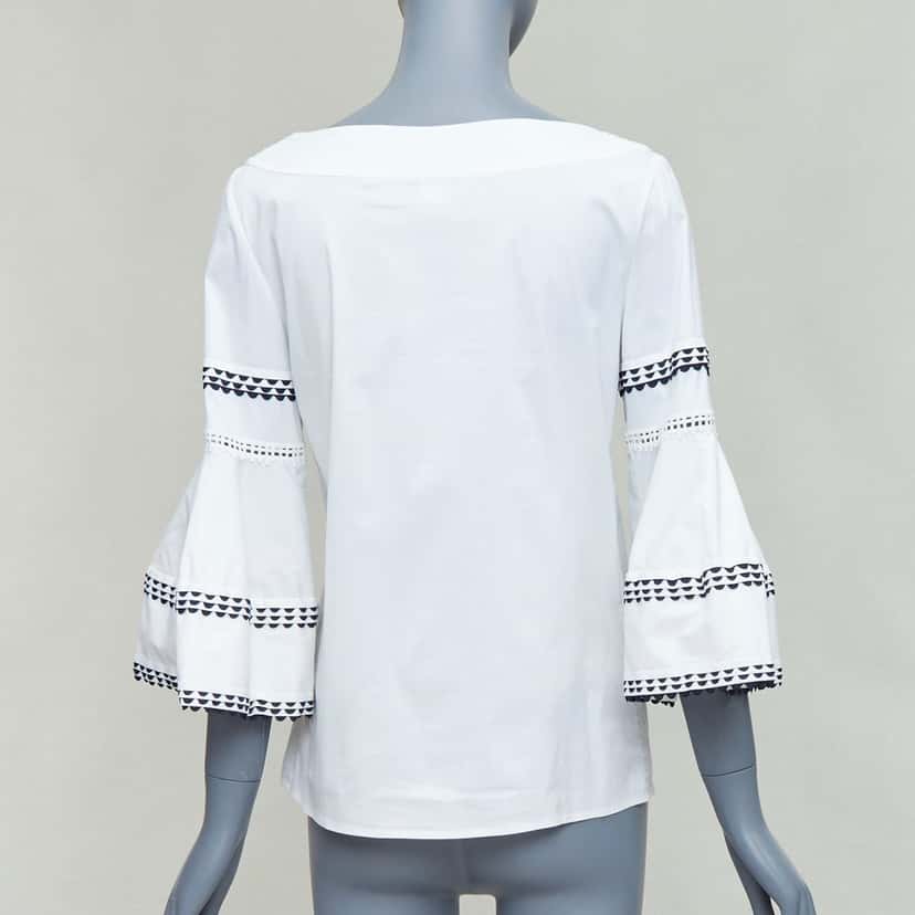 Oscar de la Renta Scallop Sleeve Top Beige Cotton Fair condition - Box View