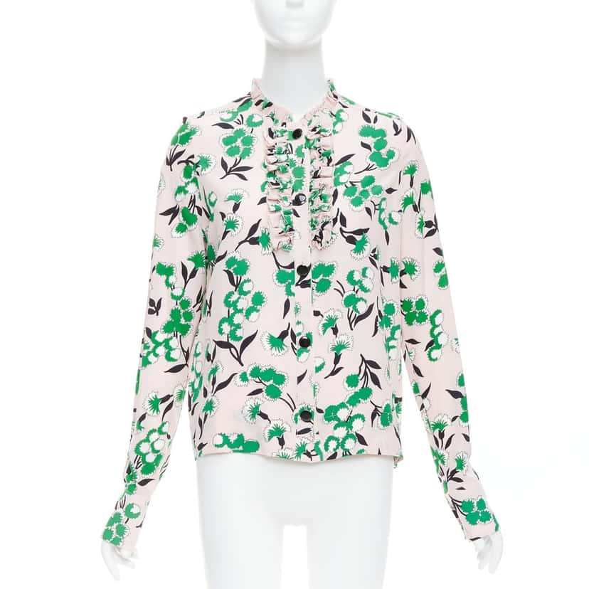 Marni Floral Ruffle Top Pink Silk Never worn - Front View