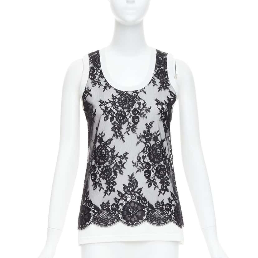 DOLCE & GABBANA Lace Overlay Tank Black Cotton Never worn - Front View