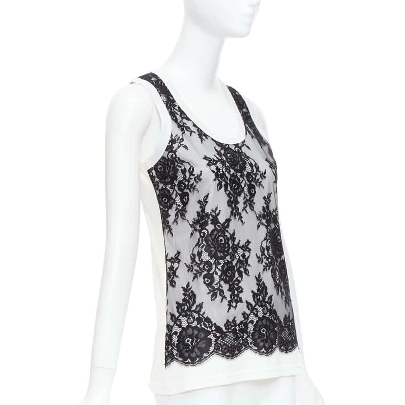 DOLCE & GABBANA Lace Overlay Tank Black Cotton Never worn - Inside View