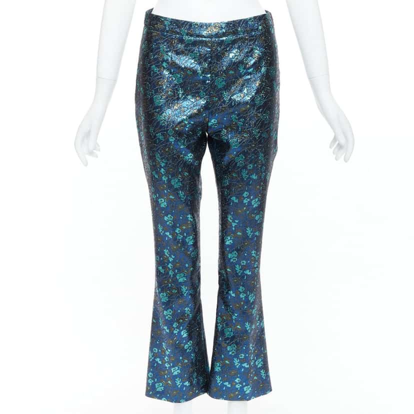 Prada Floral Brocade Pants Blue Polyester Good condition - Front View