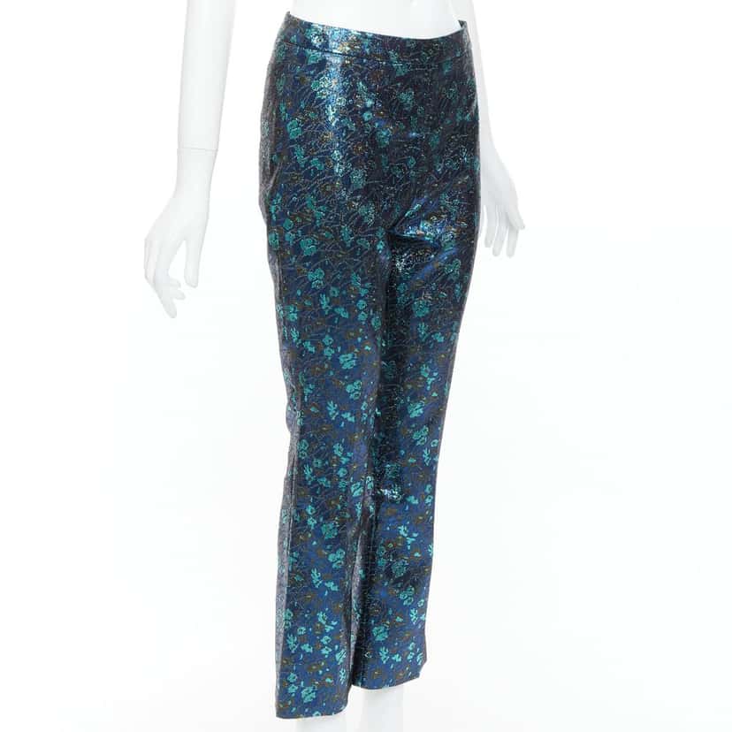 Prada Floral Brocade Pants Blue Polyester Good condition - Inside View